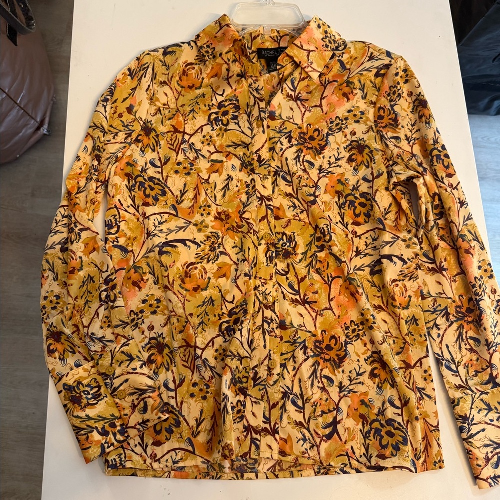 RACHEL ZOE Women’s Neutral Paisley Button Down Blouse XS